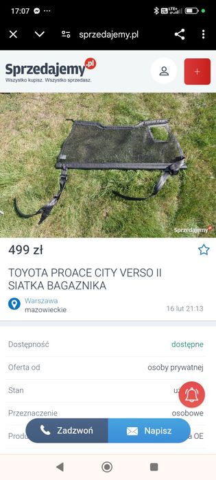Siatka bagażnika Toyota, peugeot, citroen.