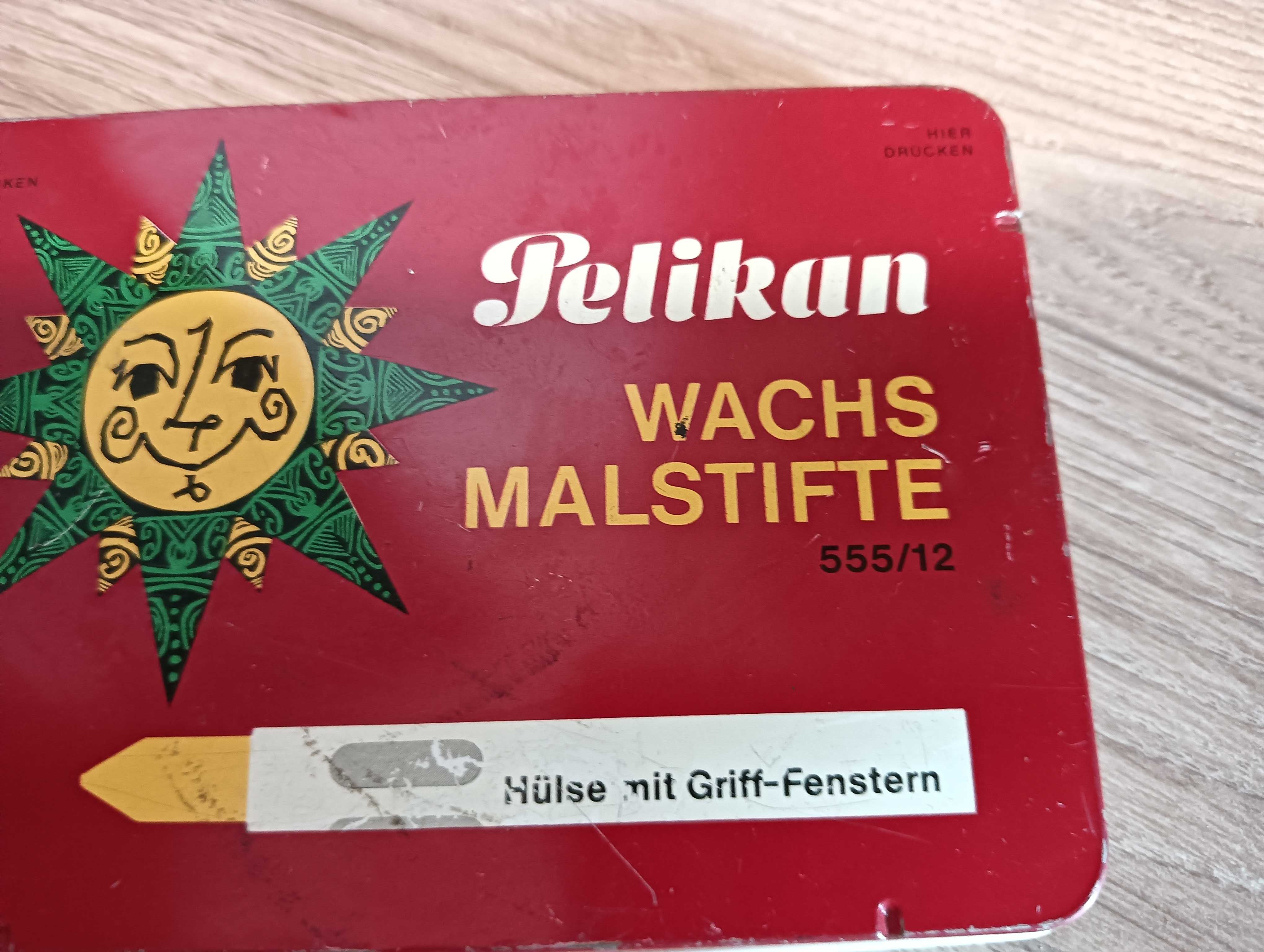 Pudełko metalowe Pelikan z kredkami woskowymi