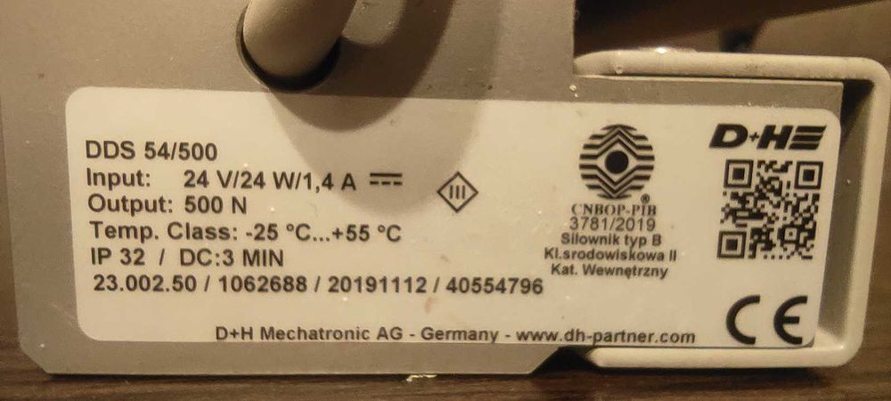 Siłownik do drzwi napowietrzających D+H DDS 54/500