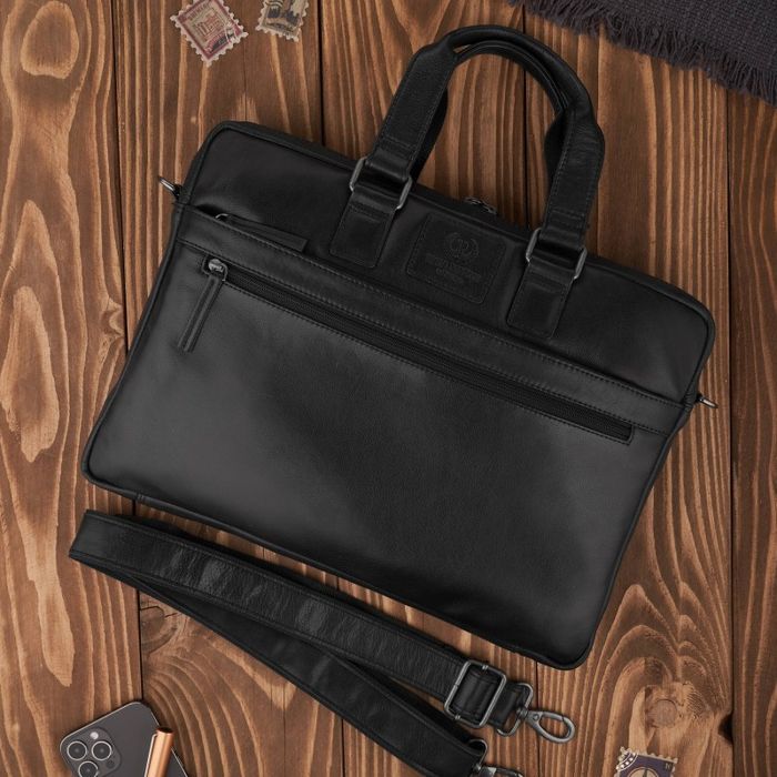torba męska na laptopa na ramię i do ręki skórzana czarna