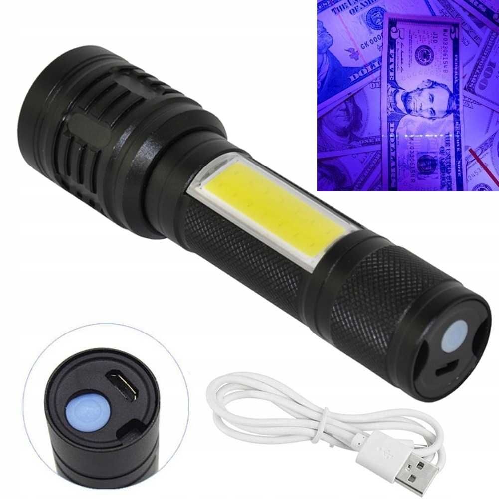 Latarka LED UV do Bursztynów Tester klimatyzacji + COB USB aku LT29