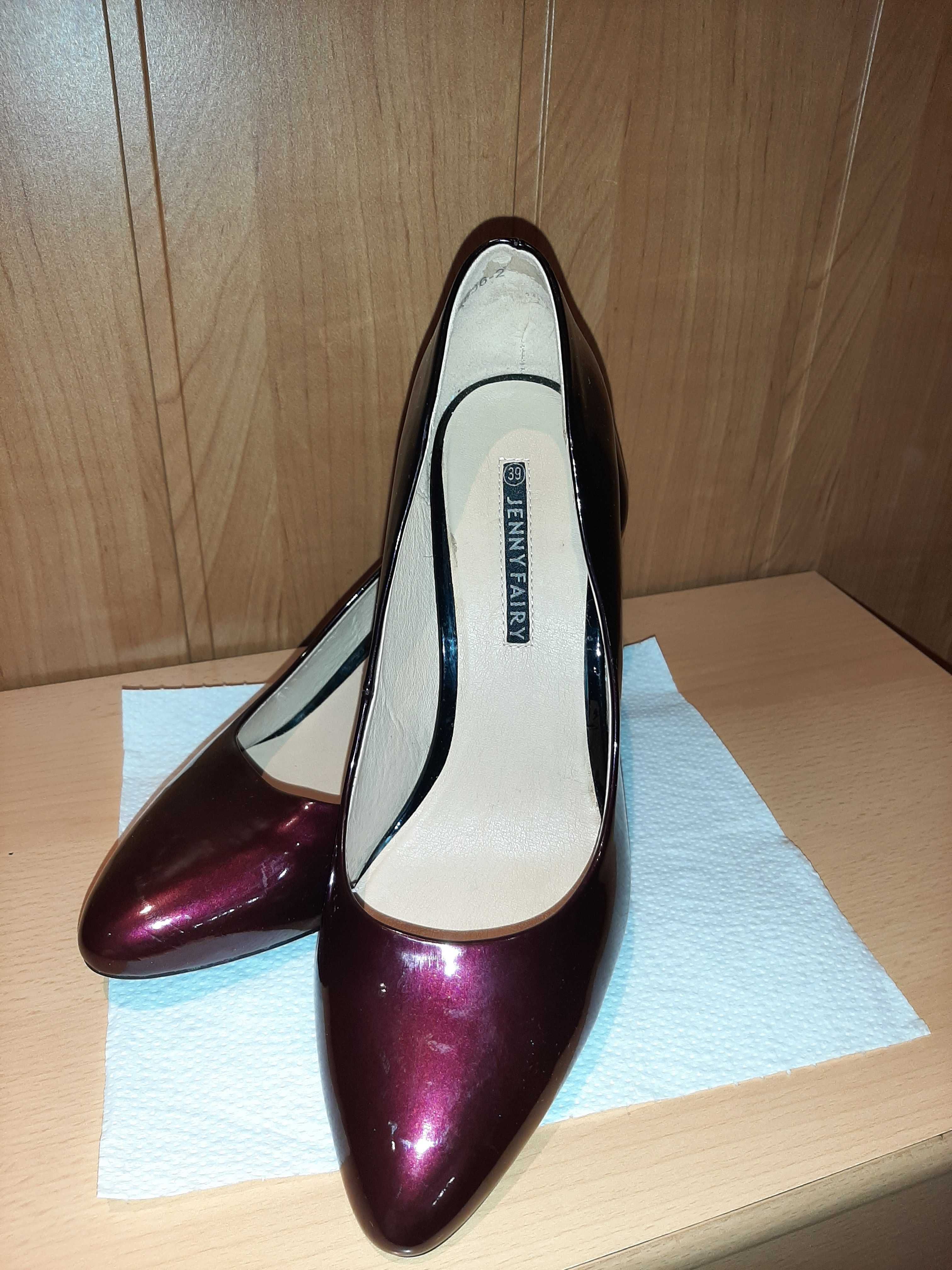 Czółenka lakierowane 39, czółenka bordowe 39, buty na sylwestra 39