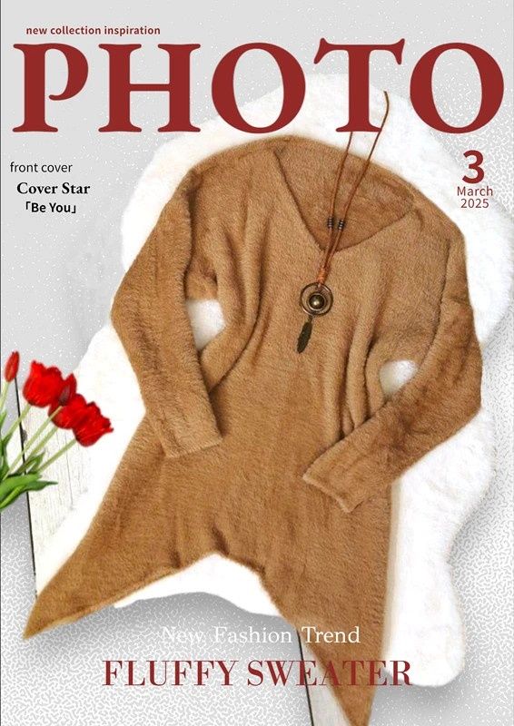 Sweter Alpaka Fluffy Camel Asymetryczny Dłuższe Boki Boho Hippie Retro