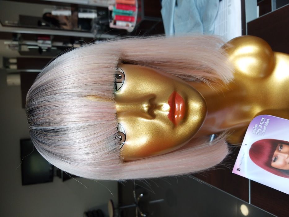 Peruka Hit !sztuczna blond różowa proste grzywka Sensationnel Talia