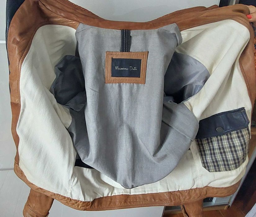 Casaco castanho pele genuína - Massimo Dutti