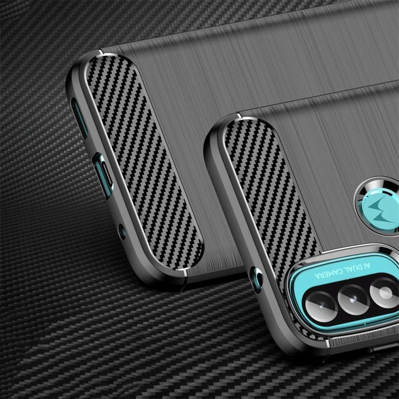 Etui Carbon Czarny + Szkło Hartowane Do Motorola Moto E20 / E30 / E40