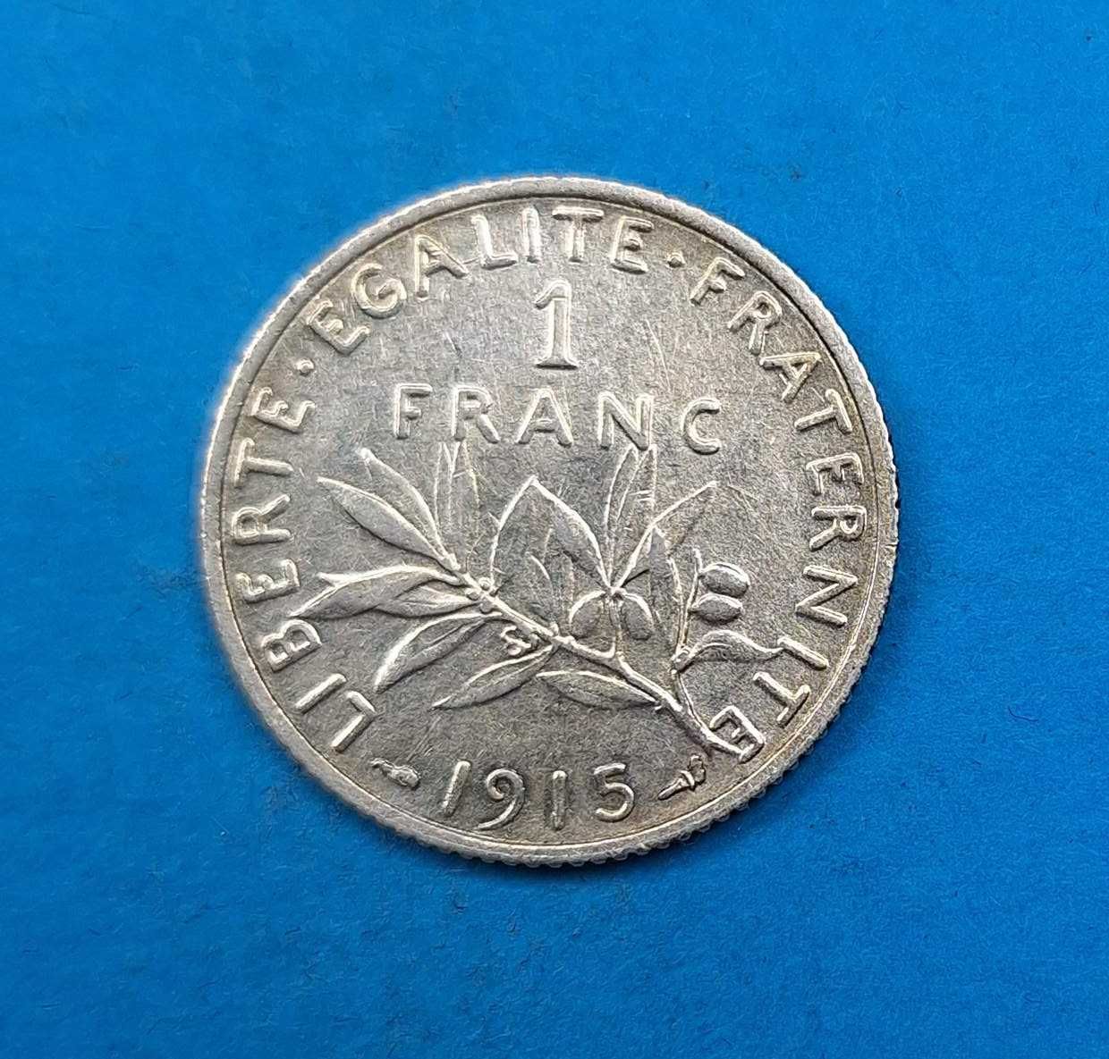 Francja 1 frank rok 1915, bardzo dobry stan, srebro 0,835