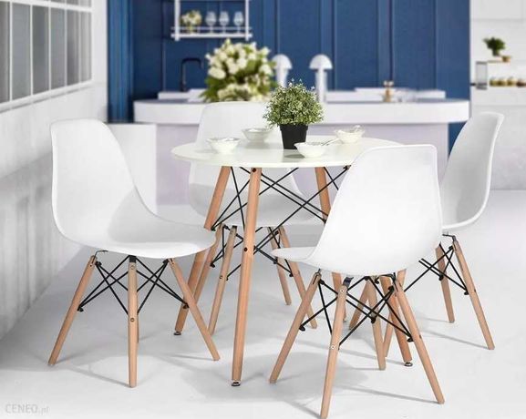 *HIT* Stół okrągły + 4 krzesła nowoczesne, skandynawskie do jadalni