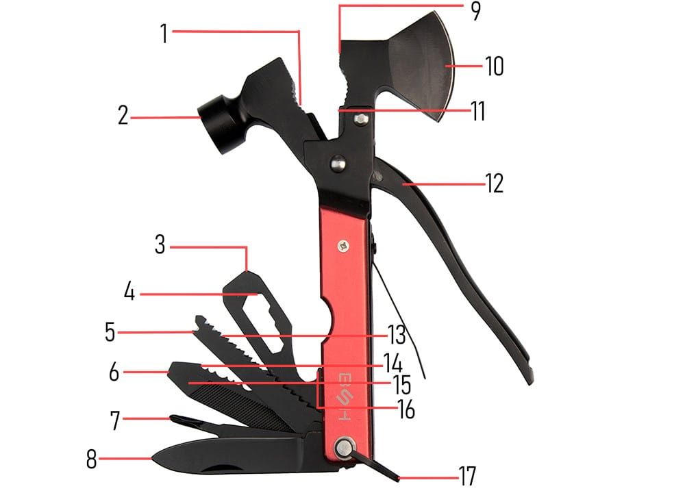 MULTITOOL Narzędzie Wielofunkcyjne Młotek kombinerki Siekiera 003B