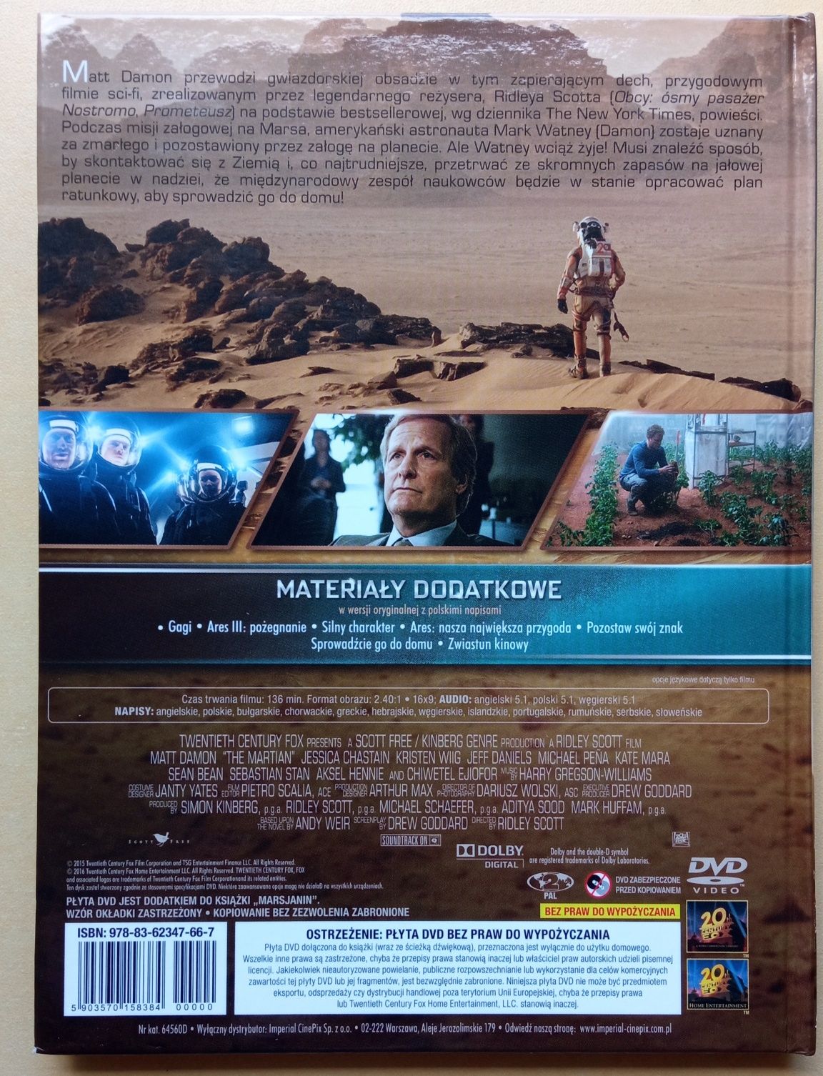 Film dvd Marsjanin the Martian matt Damon Ridley scott