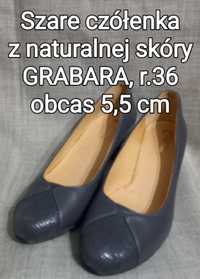 Szare czółenka z naturalnej skóry, Grabara, r.36