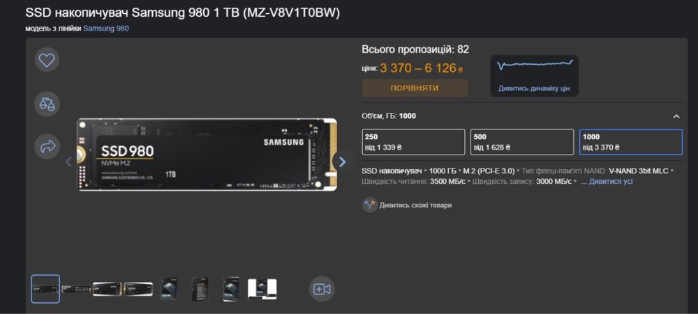 Продам m2 ssd samsung 980 1tb NVMe