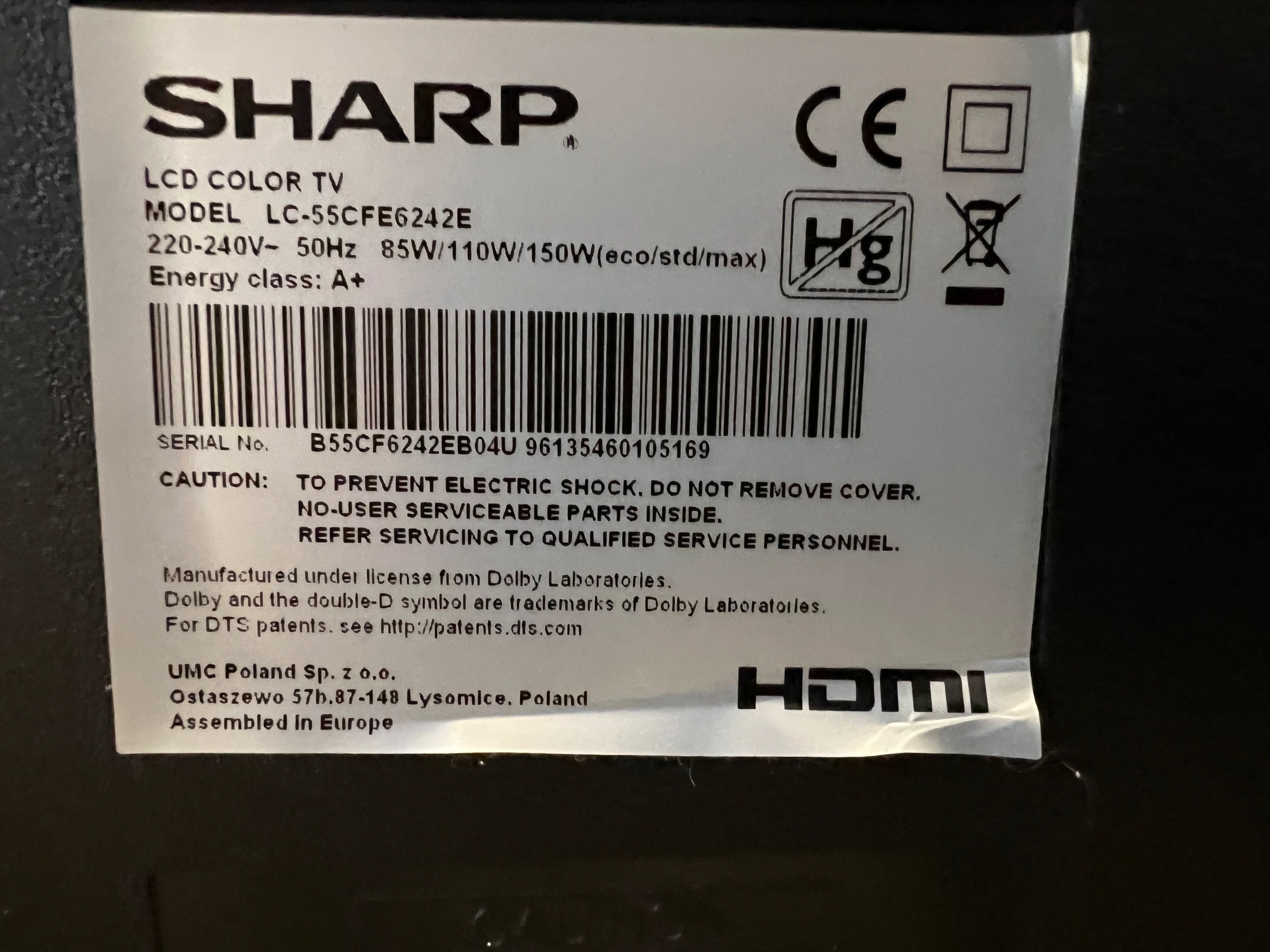 Телевізор SHARP
LED COLOR TV
MODEL LC-55CFE6242E запчастини або віднов