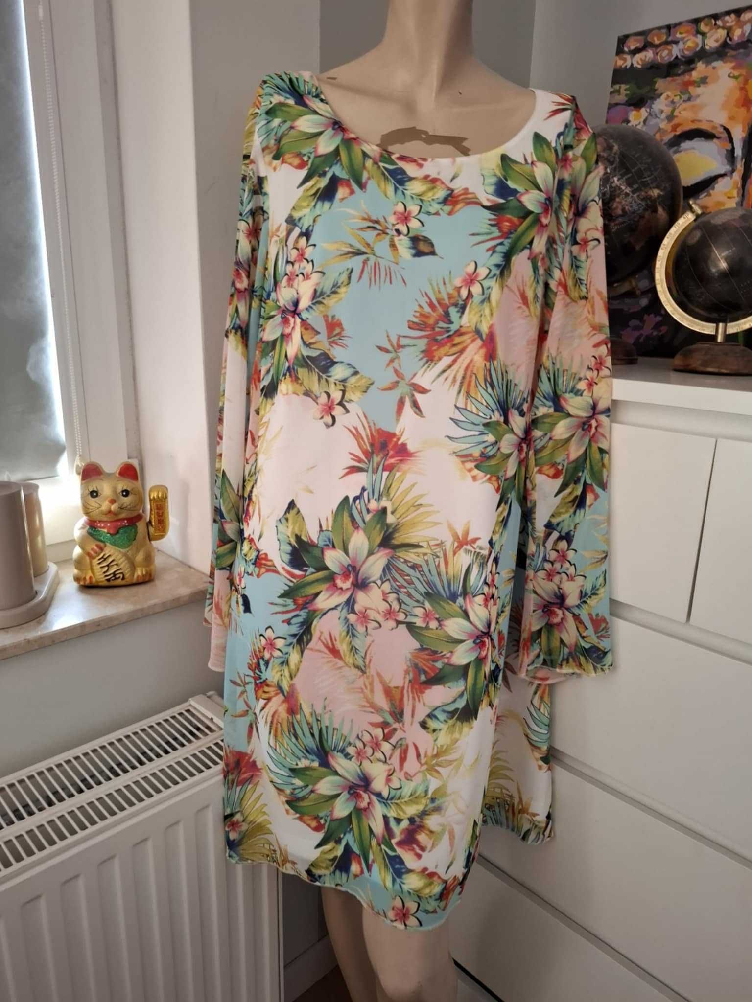 XXXL 46 Bodyflirt kolorowa zielona niebieska rózowa sukienka w kwiaty