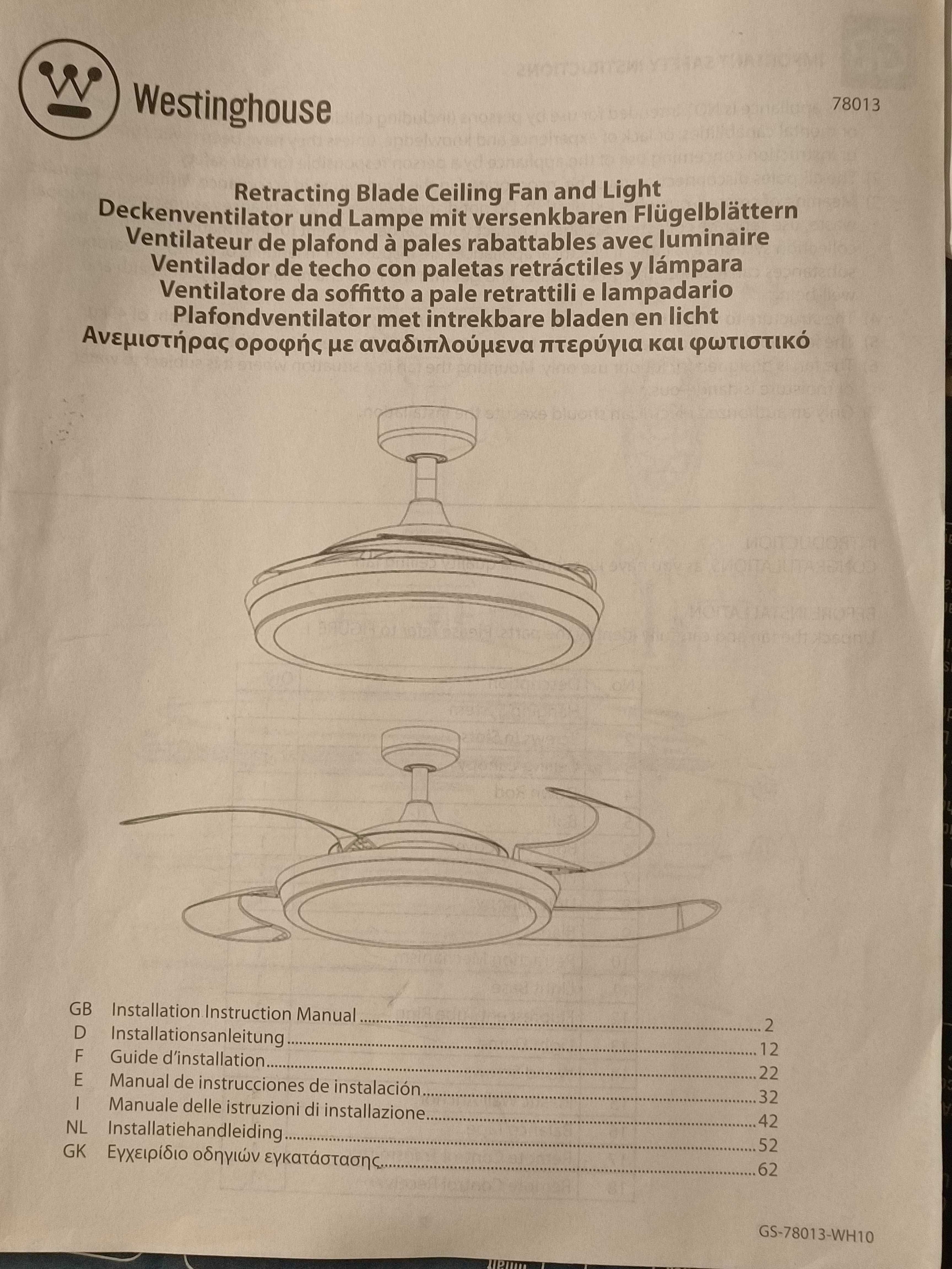 lampa z wentylatorem Westinghouse WH-10 uszkodzona