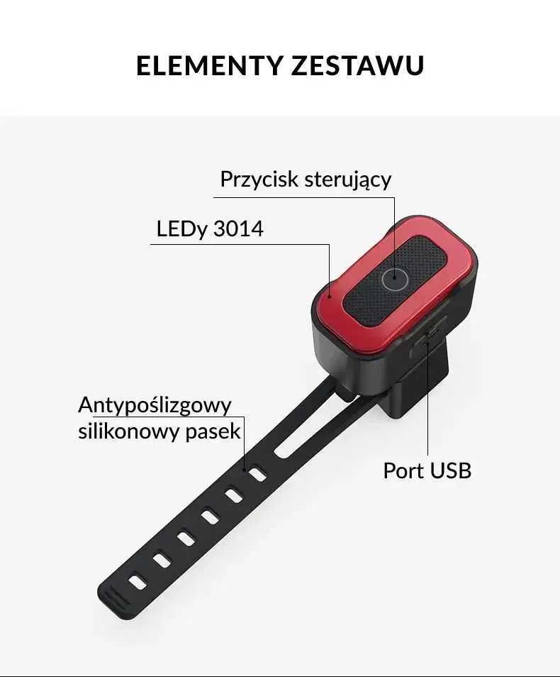 Lampa rowerowa - auto stop, auto wyłączanie - na prezent!