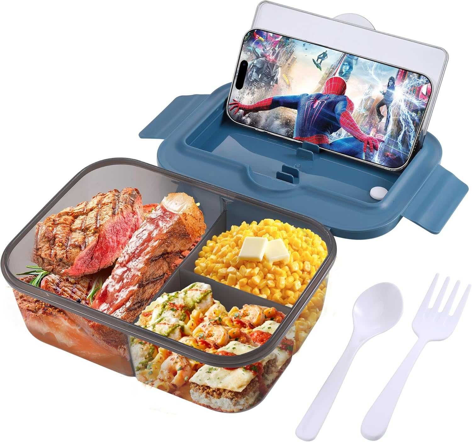 Duży Lunch Box 1,4l Śniadaniówka Pojemnik Na Lunch Sztućce 3 Przegrody