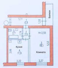 Квартира однокімнатна 43,3 кв.м