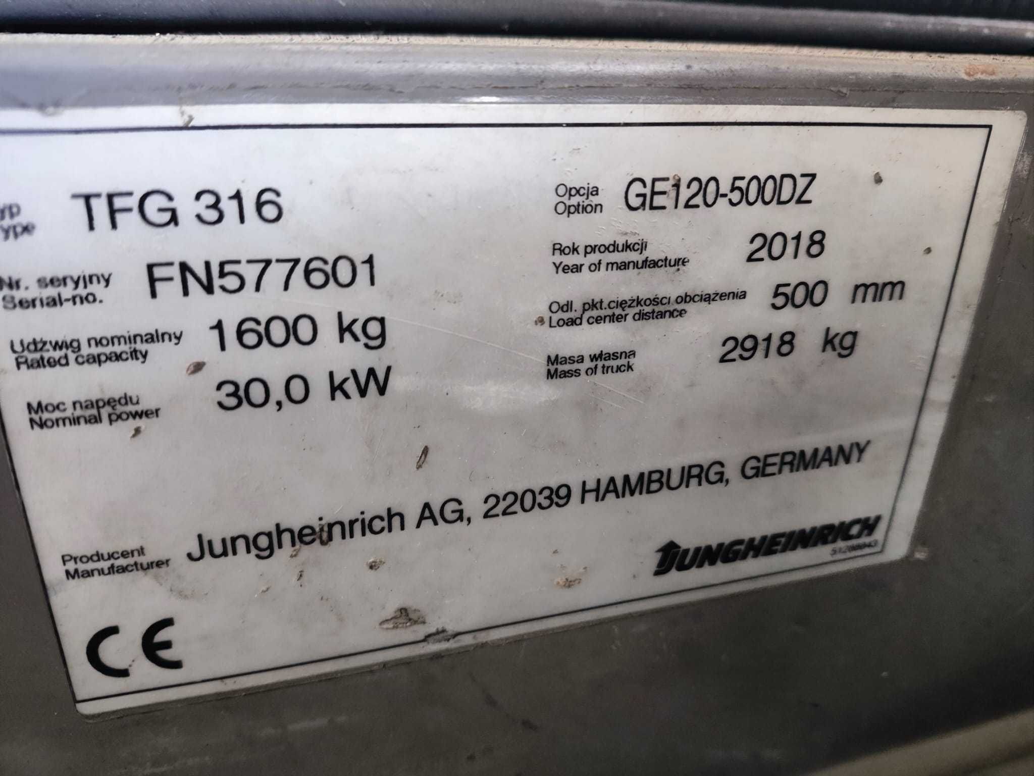 Sprzedam wózek widłowy z 2018r. Jungheinrich TFG 316