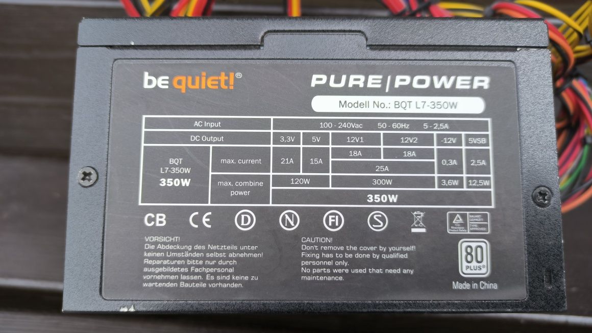 Zasilacz be quiet! Pure Power L7-350W 80plus, activePFC, 2x12Vrails, 1