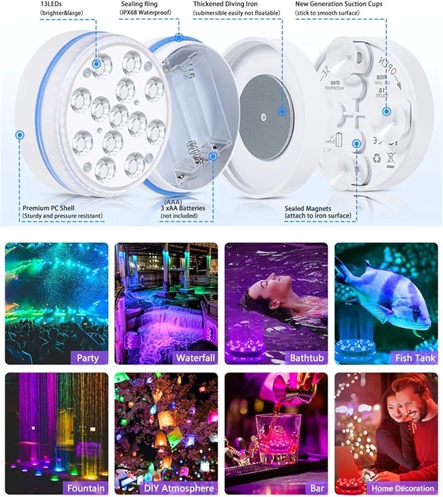 Wodoodporna 13LED 4szt lampa basenowa z pilotem B728