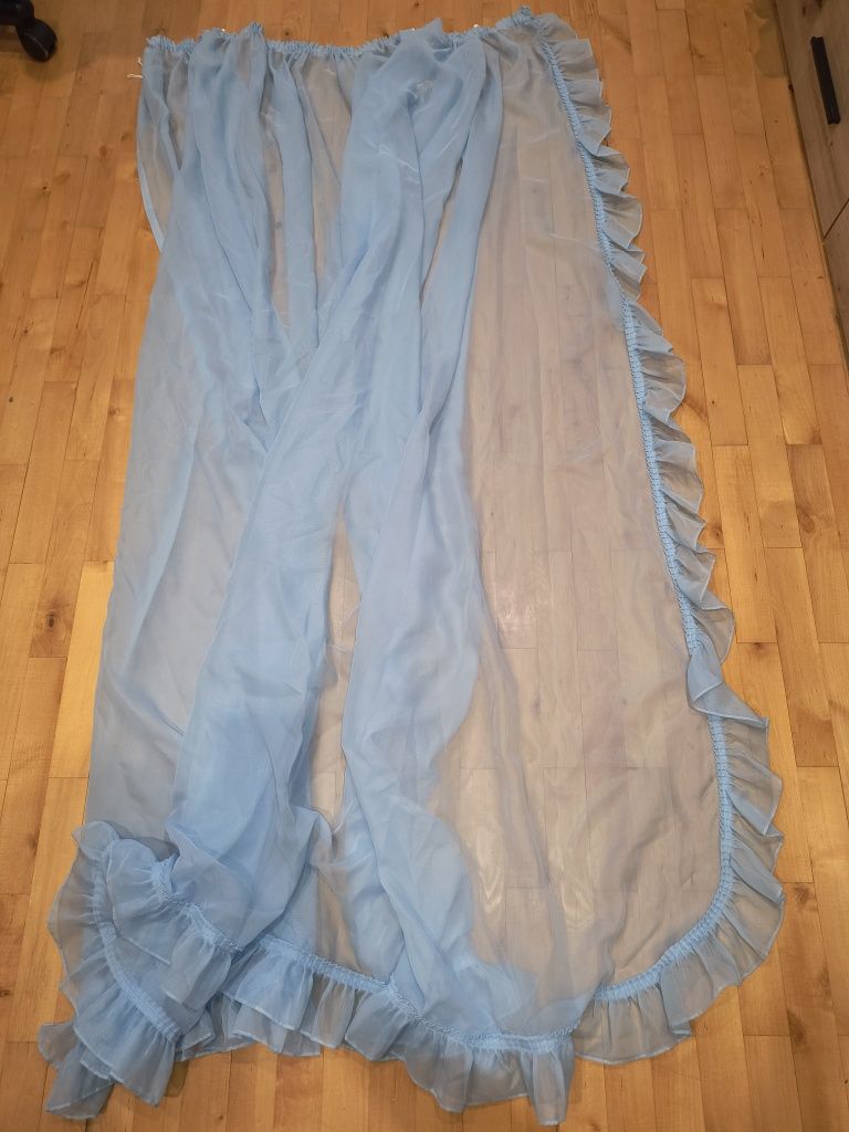 2 błękitne zasłony z falbaną 155x175cm