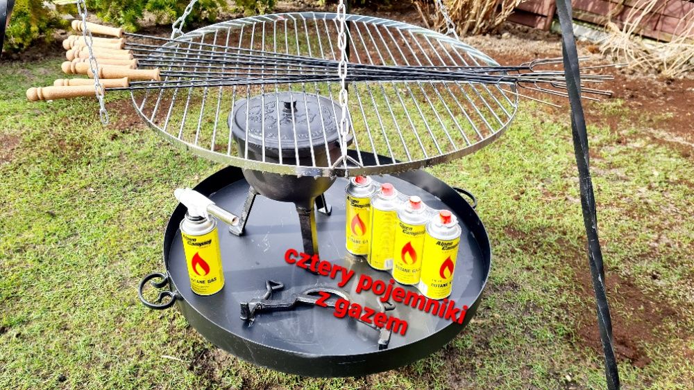 GRILL ogrodowy Trójnóg Ruszt 70 na ognisko palenisko kociołek emalia