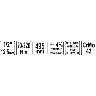 Klucz Dynamometryczny 1/2" 20-220Nm Yato