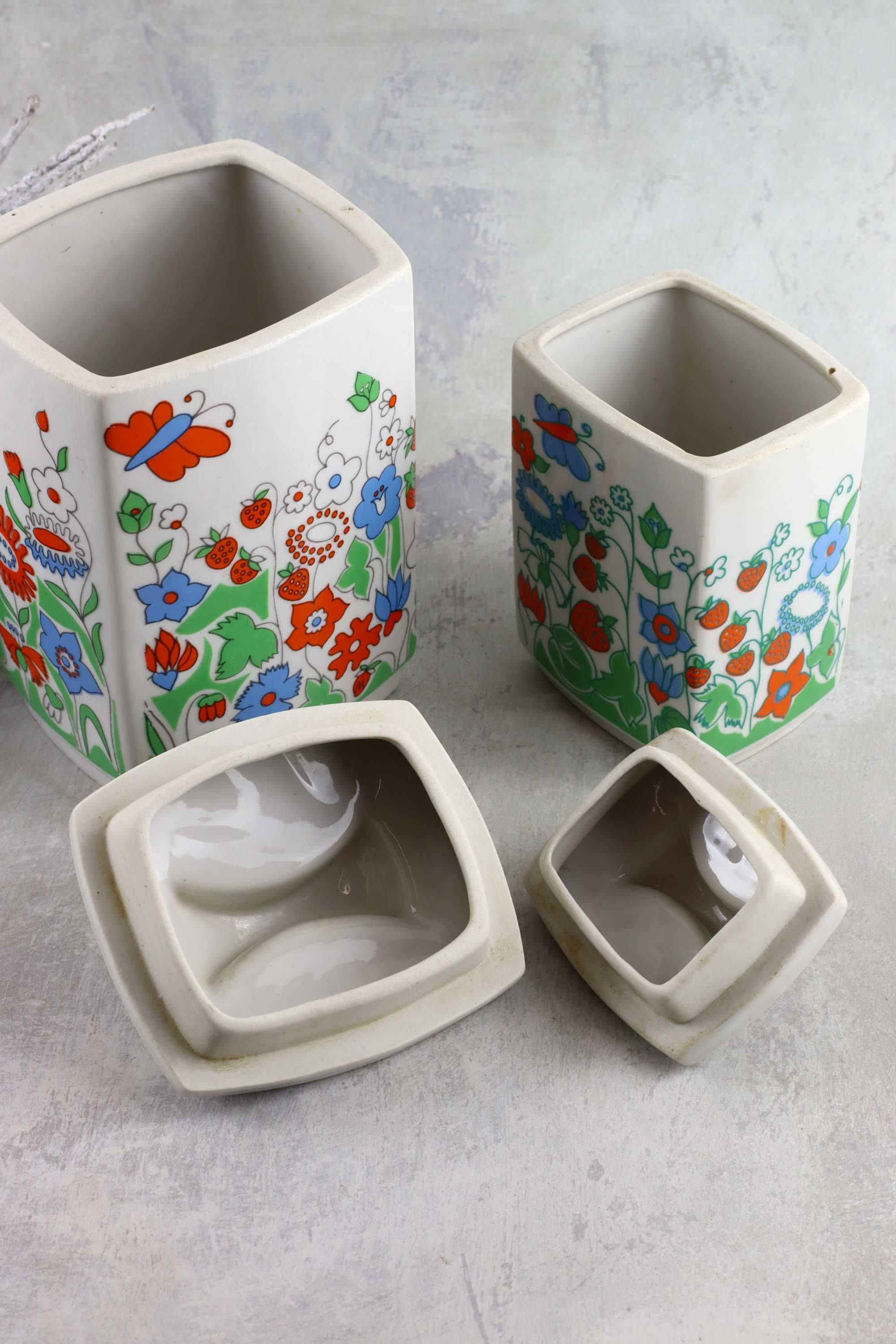 Zestaw dwóch pojemników Bogucice porcelana prl retro vintage pojemnik