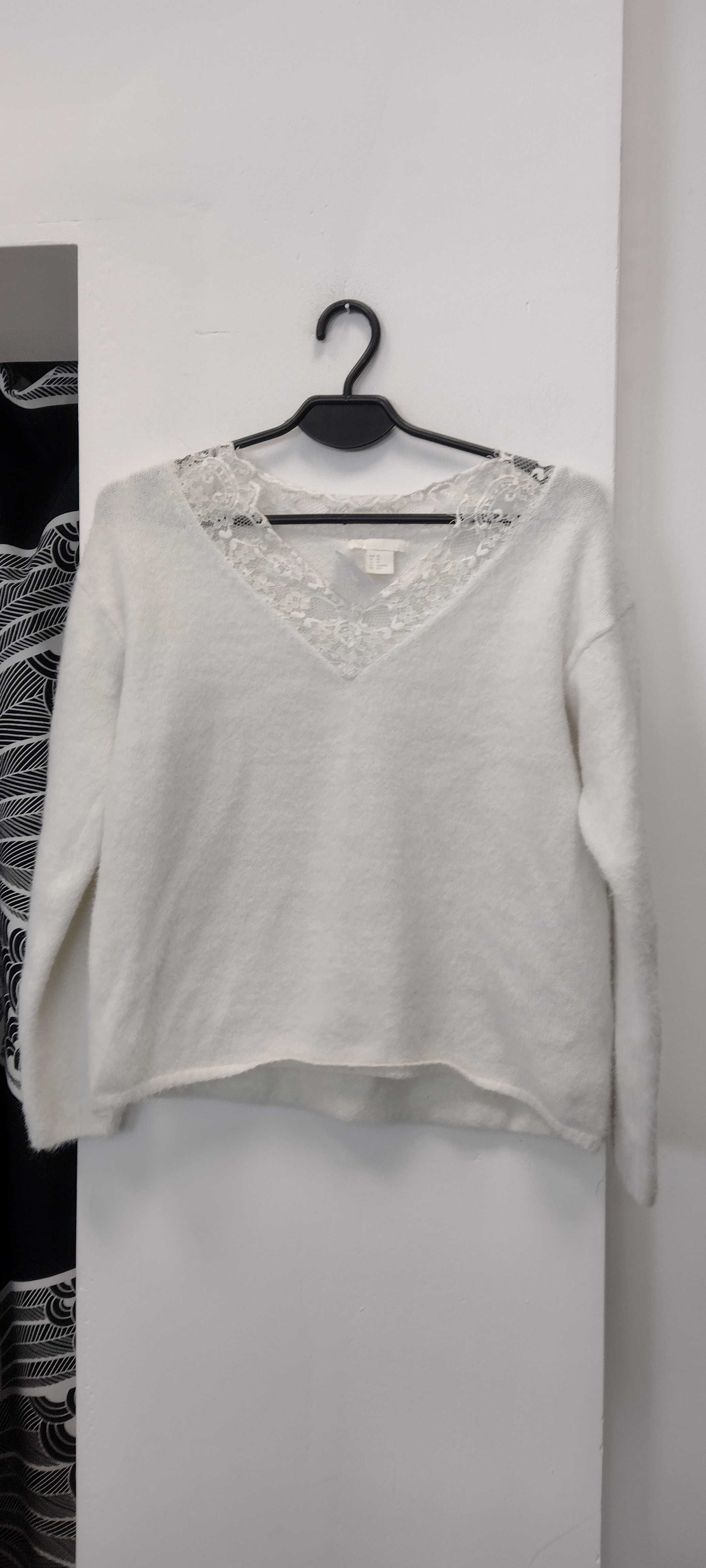 Sweter damski biały koronka H&M r. 34