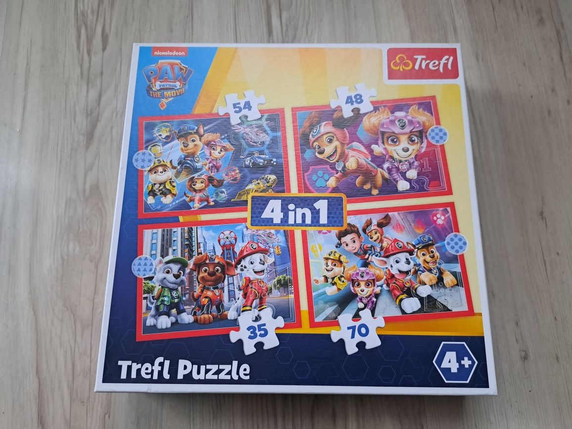 Puzzle 4+,Psi Patrol i Auta, 2zestawy