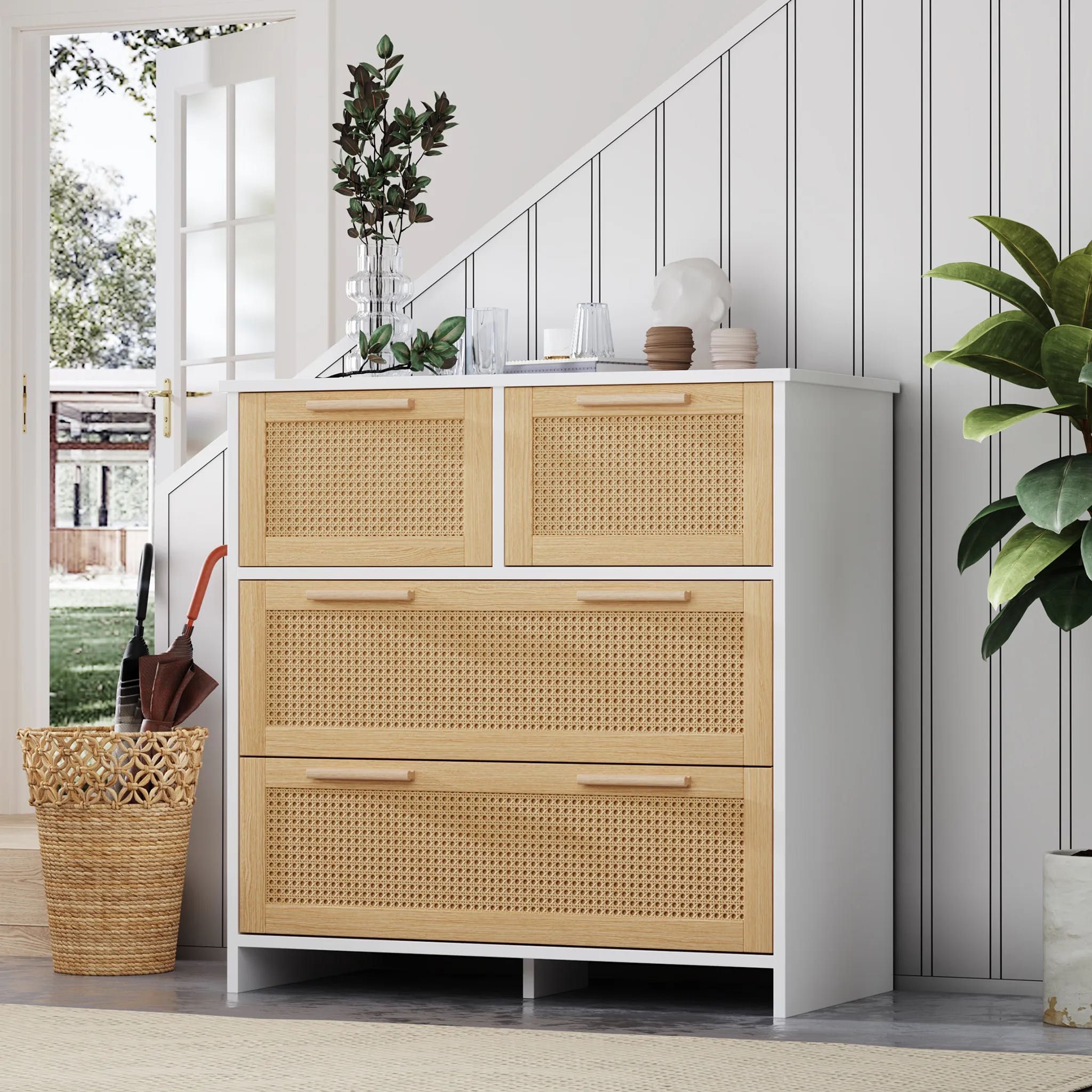 Komoda rattan boho biała