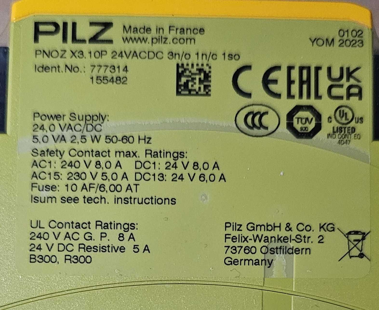 777314 Реле безпеки PILZ PNOZ X3.10P 24VACDC 3n/o 1n/c 1so