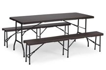 Meble ogrodowe CATERINGOWE kpl. 180cm stół + 2 ławki RATTAN - PROMOCJA