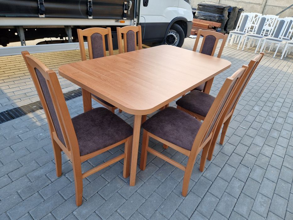 ZESTAW : Stół 80x140/180 + 6 krzeseł , olcha+brąz ,dostawa PL