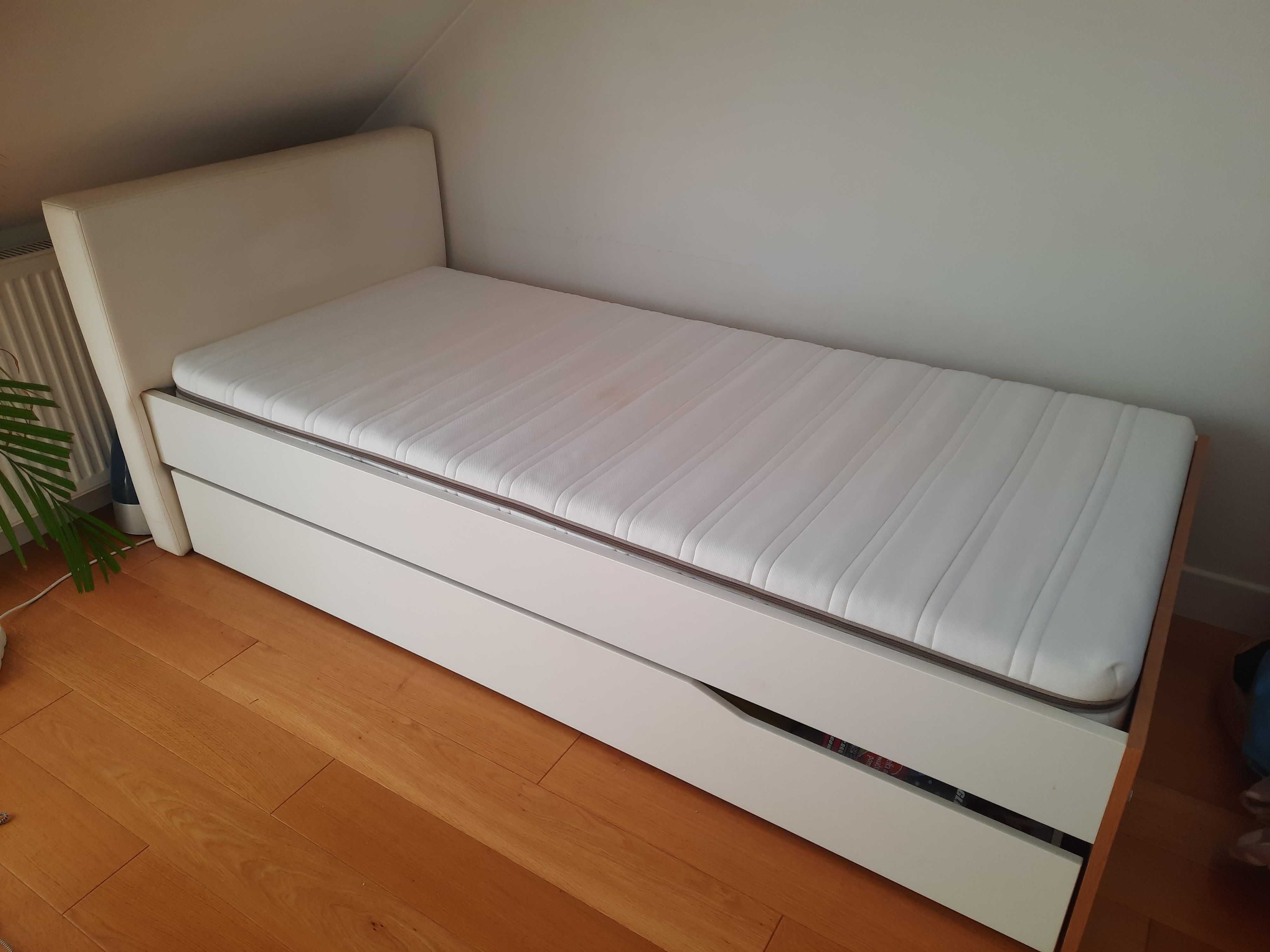 Łóżko tapicerowane, białe z szufladą Meblik 90x200