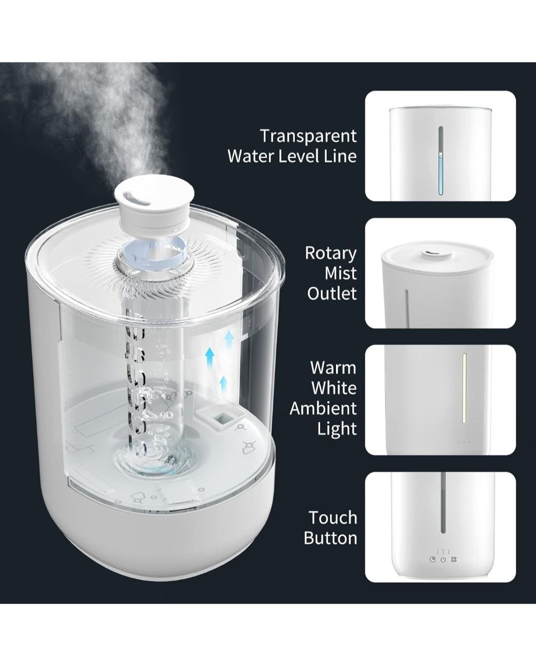 Top-Fill nawilżacz powietrza 2,8 l, ultradźwiękowy nawilżacz powietrza