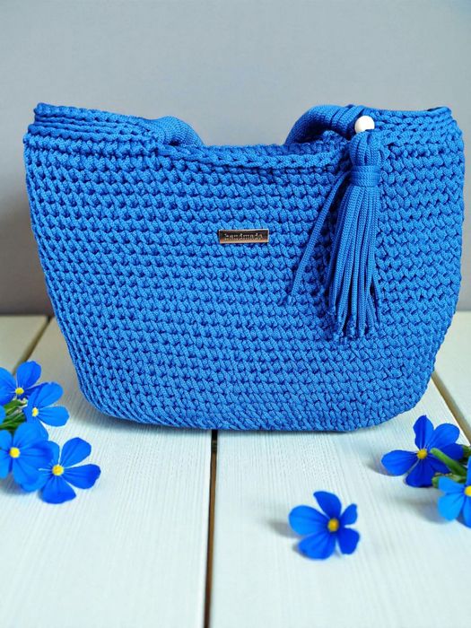 Wyjątkowa Torebka Handmade - Szydełko,  Kolor Chabrowy