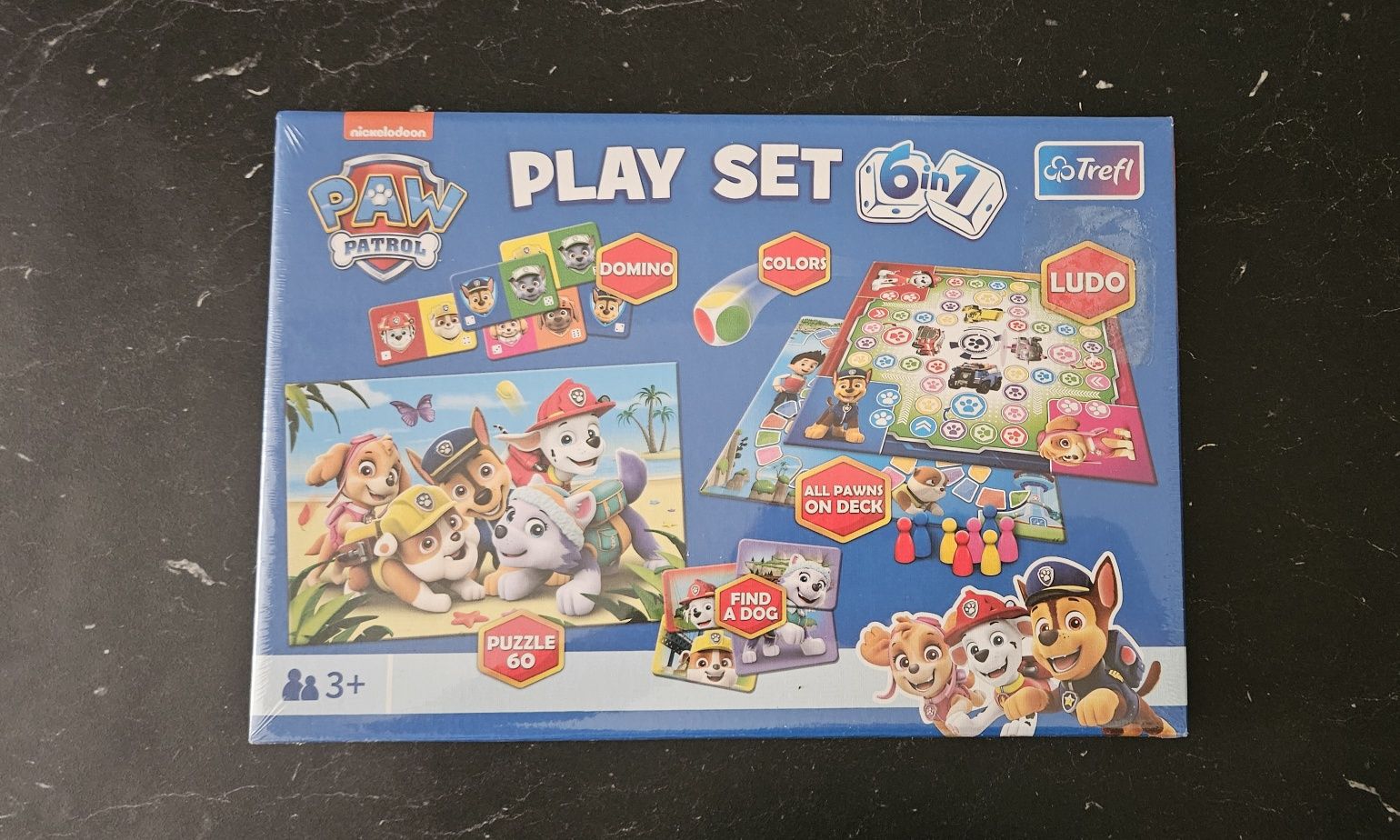NOWY Trefl zestaw 6w1 Gry puzzle memos chińczyk psi patrol