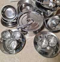 Набор посуды кухонный из нержавейки 5персон кастрюли тарелки кружки