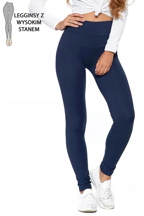 Legginsy Damskie Granat Wysoki Stan Kryjące Getry Klasyczne Moraj L/XL