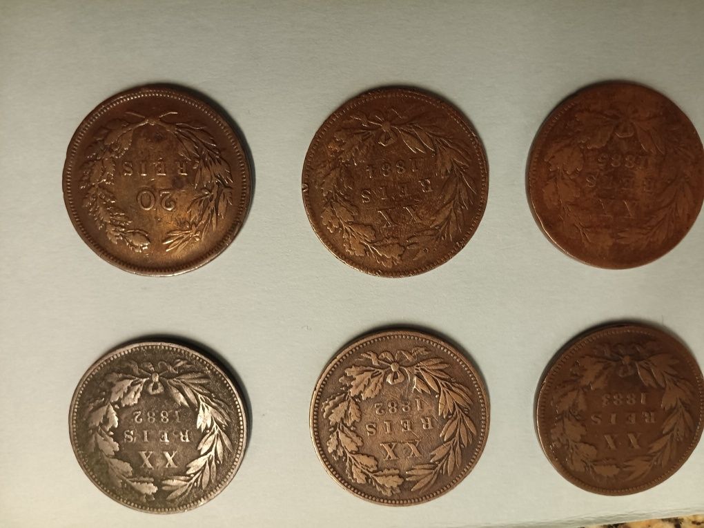 5 Reis em Bronze finais de 1800 6 moedas 30€ 5€ cada