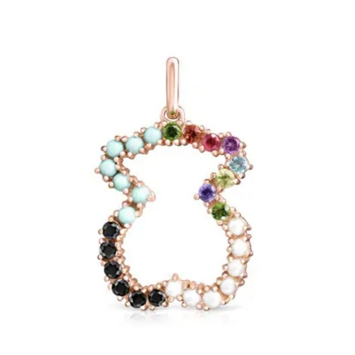 Naszyjnik z misiem różowe srebro vermeil 925 z kolorowymi kamieniami