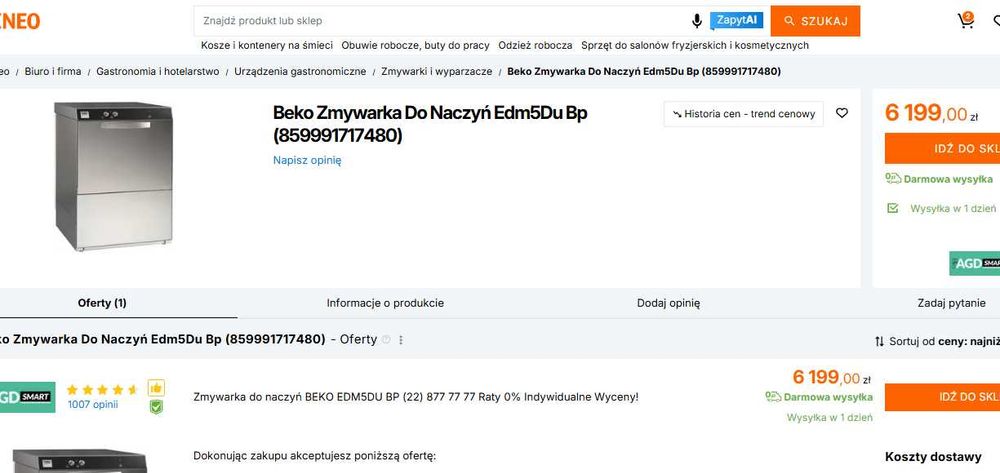 Beko Zmywarka przemysłowa EDM5DU BP dozownik gastronomia H4