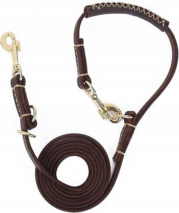 Prawdziwa skóra uchwyt 2w1 smycz dla psów miękka wielofunkcyjne NrD192