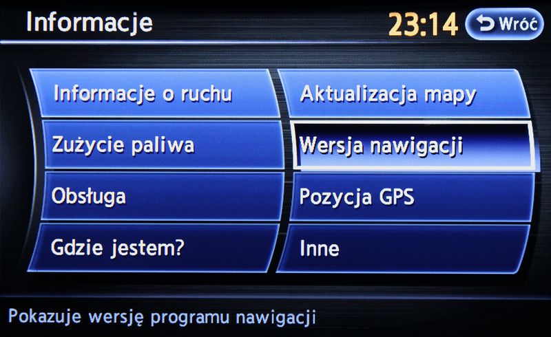 INFINITI FX X9 polskie menu lektor mapa
