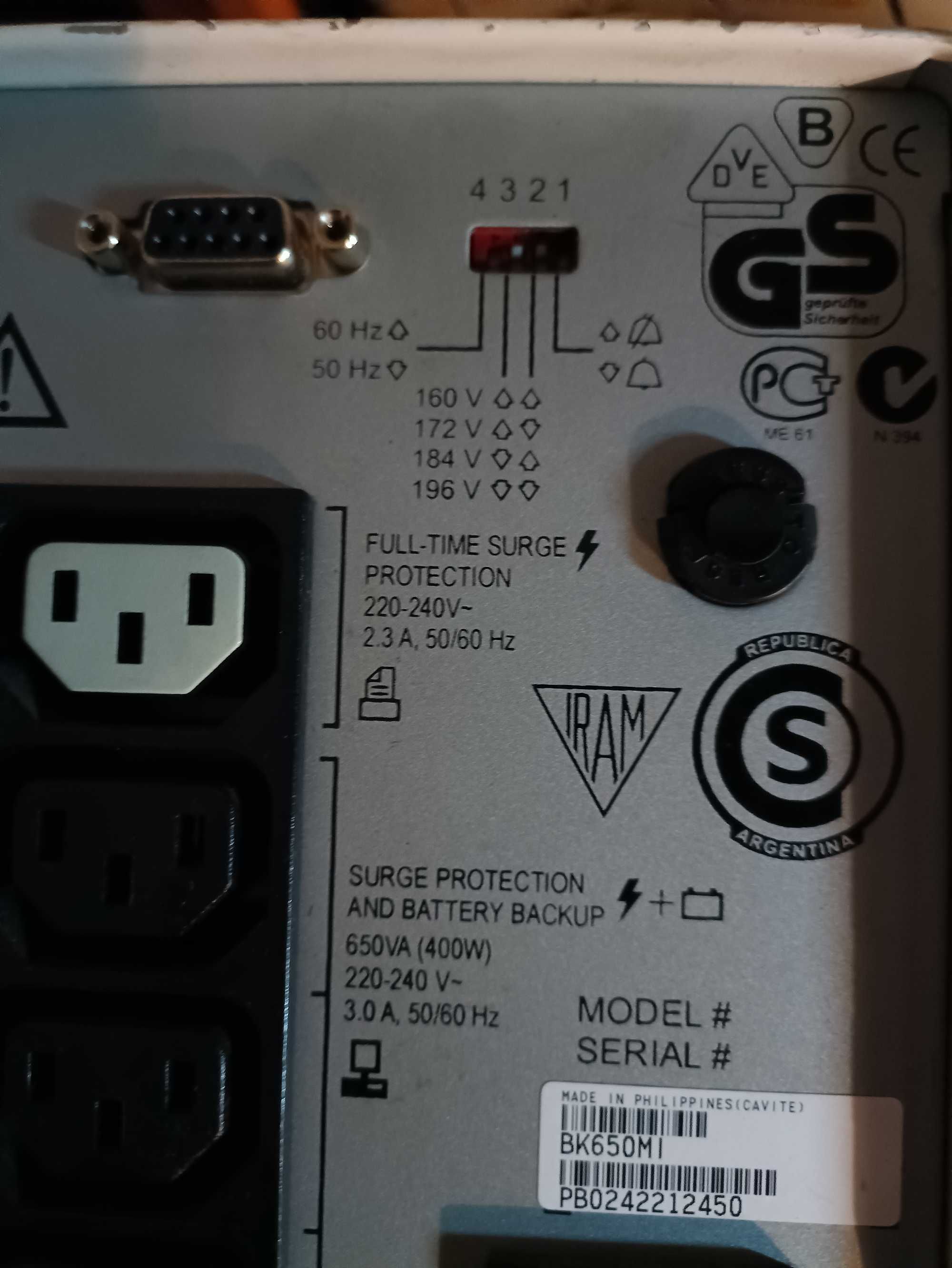 APC BACK-UPS zasilanie awaryjne 400W oświetlenie sterowanie BK650MI