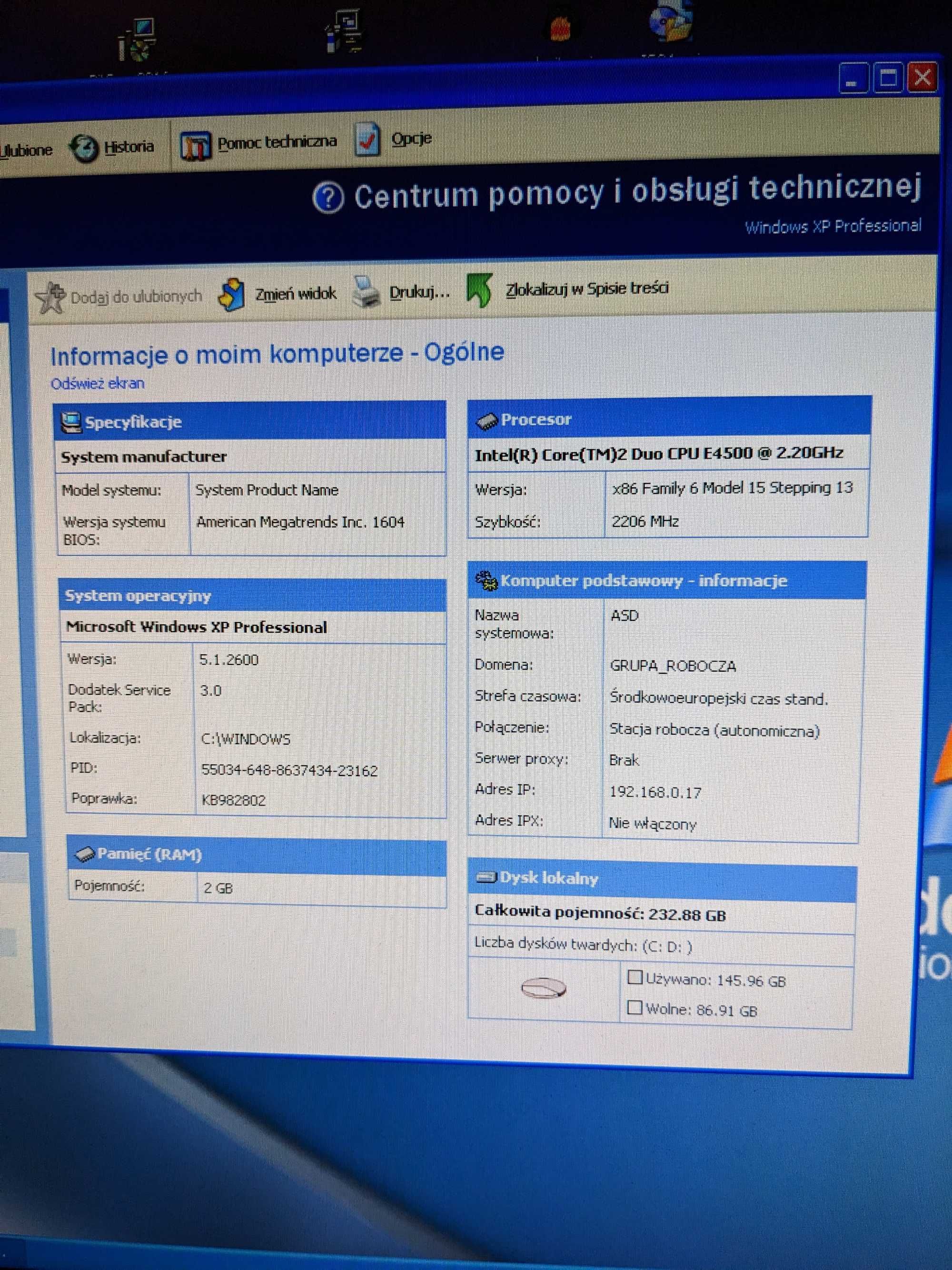 PC komputer, 2GB RAM, Windows XP, GRATIS: monitor+klawiatura+myszka