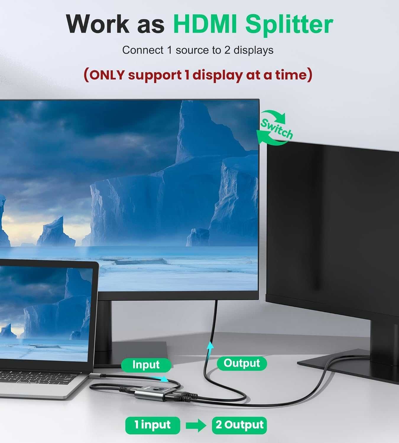 GANA aluminiowy dwukierunkowy przełącznik/rozdzielacz HDMI 4K