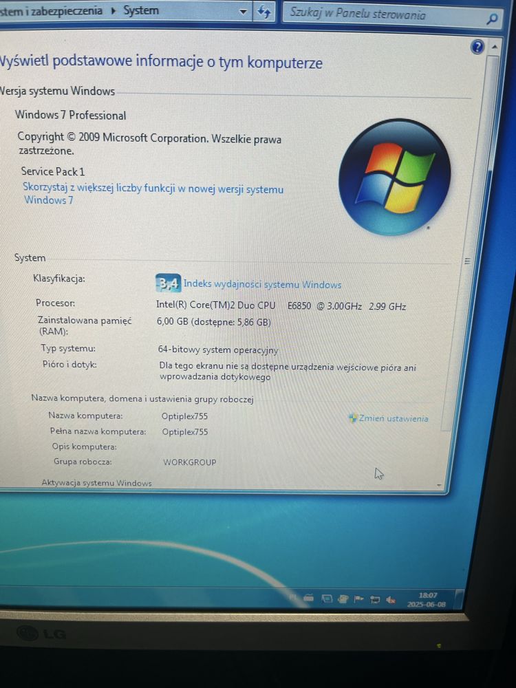 Komputer z monitorem Dell optiplex Intel 3GHz 6GB ram